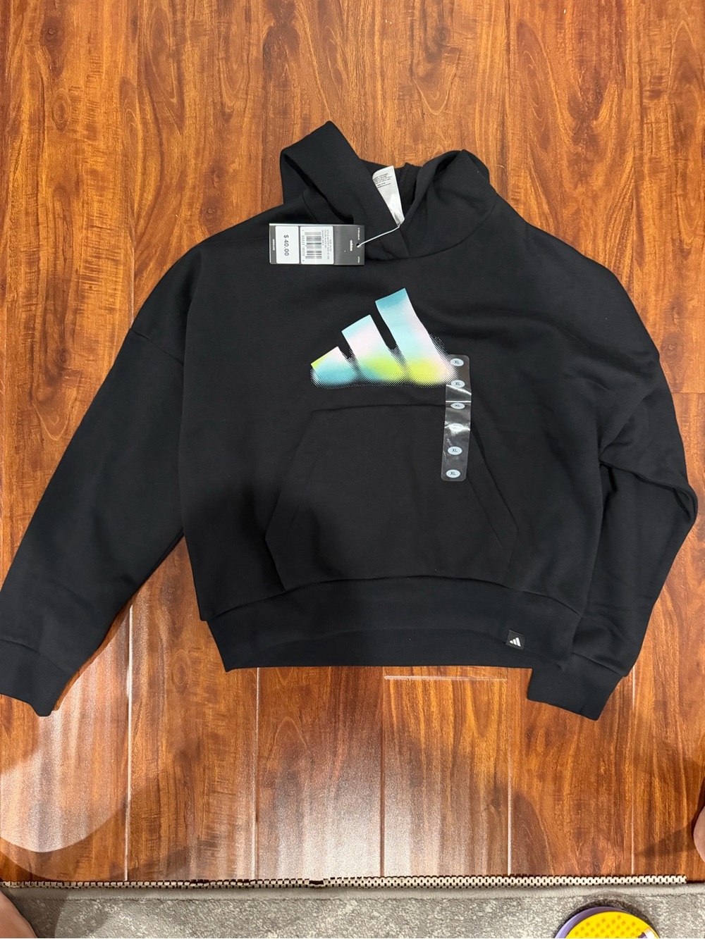 New Adidas Girls size 14 Long Sleeve Essential Big Logo Fleece Pullover Hoodie